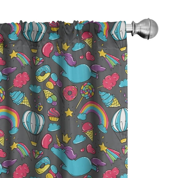 Ambesonne Unicorn Curtains, Unicorns Rainbows Cartoon, Pair of 28"x63", Multicolor
