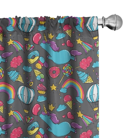 Ambesonne Unicorn Curtains, Unicorns Rainbows Cartoon, Pair of 28"x95", Multicolor