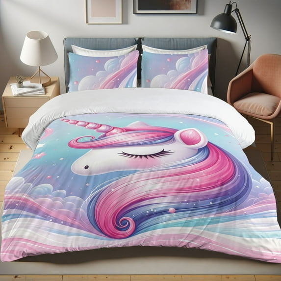 Ambesonne Unicorn Duvet Cover Set, Galaxy and Dreamy Tales, Calking, Sky Blue Pink Violet