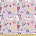 thumbnail image 1 of Ambesonne Unicorn Fabric by the Yard Upholstery, Hearts Flowers Colorful Art, 2 Yards, Pale Pink and Multicolor, 1 of 5