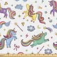 thumbnail image 1 of Ambesonne Unicorn Fabric by the Yard Upholstery, Horses Colorful Hairs Art, 1 Yard, Pastel Yellow Seafoam, 1 of 5