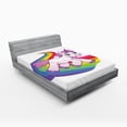 thumbnail image 1 of Ambesonne Unicorn Fitted Sheet, Creature Rainbow, Full Size, White Lilac, 1 of 2