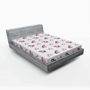 Ambesonne Unicorn Fitted Sheet, Horse Little Pony Unicorn, Full Size, Violet and White