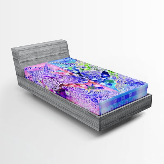 Ambesonne Unicorn Fitted Sheet, Myhtical Horses Floral, Twin XL Size, Multicolor