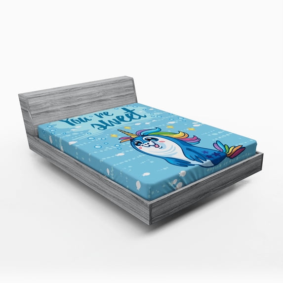 Ambesonne Unicorn Fitted Sheet, Penguin and Sea, Full Size, Blue