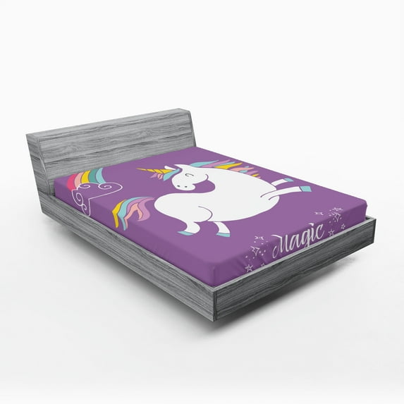 Ambesonne Unicorn Fitted Sheet, Purple Rainbow, King Size, Lavender White