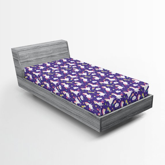 Ambesonne Unicorn Fitted Sheet, Theme Rainbow Cloud, Twin Size, Dark Indigo and Multicolor