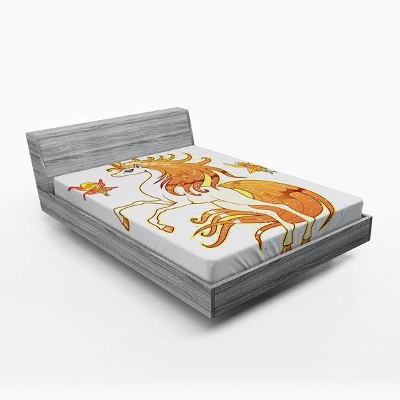 Ambesonne Unicorn Fitted Sheet, Unicorn and Art, Queen Size, Multicolor