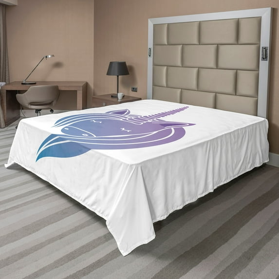 Ambesonne Unicorn Flat Sheet, Animal Doodle, King Size, Lavender and Blue