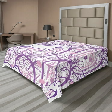 Ambesonne Unicorn Flat Sheet, Magic Forest, Full Size, Purple