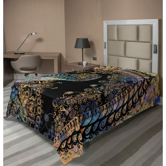 Ambesonne Unicorn Flat Sheet, Mandala Design Horse Art, Twin Size, Multicolor