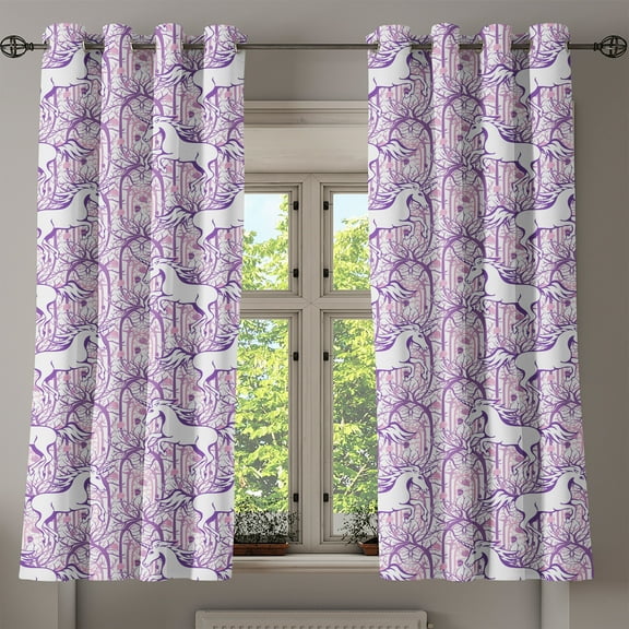 Ambesonne Unicorn Grommet Curtain, Magic Forest, 50" x 63", Purple