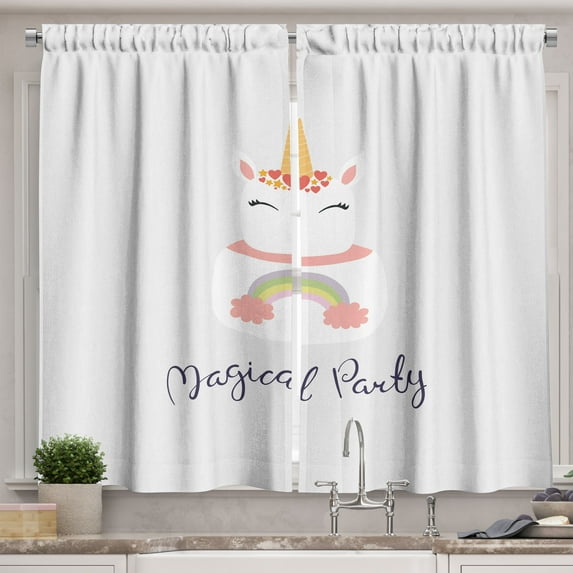 Ambesonne Unicorn Kitchen Curtains, Unicorn Cake Cursive Words, 55"x45", Blush and Multicolor