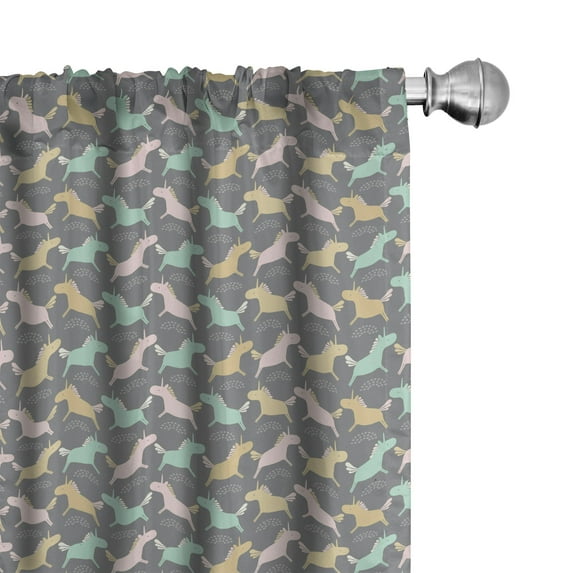 Ambesonne Unicorn Party 4-Panel Curtains, Pastel Tones Pattern, 56"x95", Dimgray and Multicolor