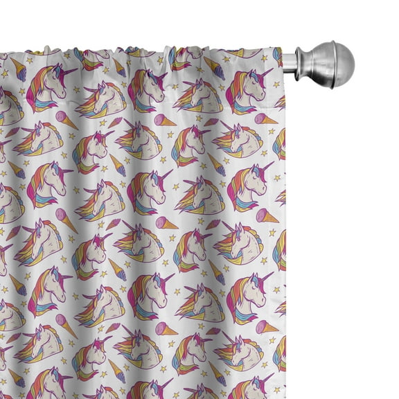 Ambesonne Unicorn Party Curtains, Magic Horse Ice Cream, Pair of 28"x84", Multicolor
