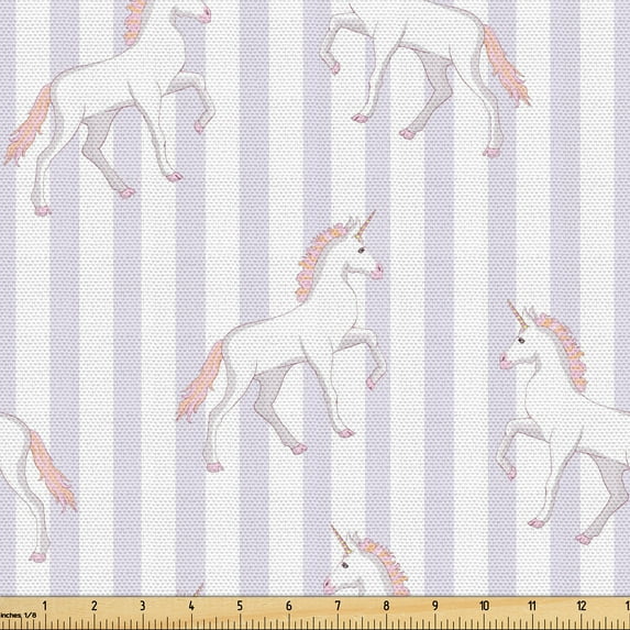 Ambesonne Unicorn Party Fabric by the Yard Upholstery, Pastel Art, 3 Yards, White Rose Pastel Purple