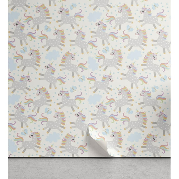 Ambesonne Unicorn Party Peel & Stick Wallpaper for Home, Cartoon Magic Horse, 13"x100", Multicolor