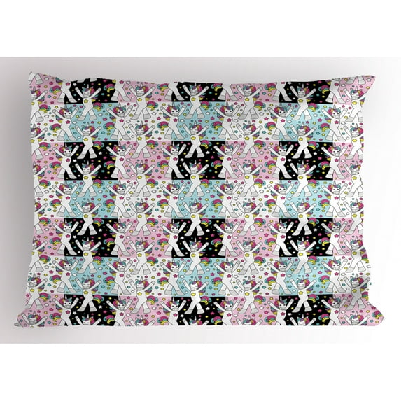 Ambesonne Unicorn Party Pillow Sham, Cartoon Magic, 26" X 20", Multicolor