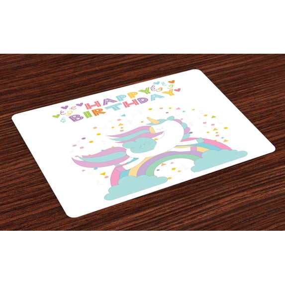 Ambesonne Unicorn Party Place Mats Set of 4, Horse with Rainbow, Standard Size, Multicolor