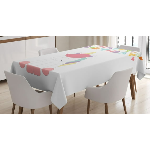 Ambesonne Unicorn Party Tablecloth Rectangular Table Cover, Animal, 52"x70", Multicolor