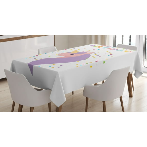 Ambesonne Unicorn Party Tablecloth Rectangular Table Cover, Doodle Birthday, 52"x70", Multicolor