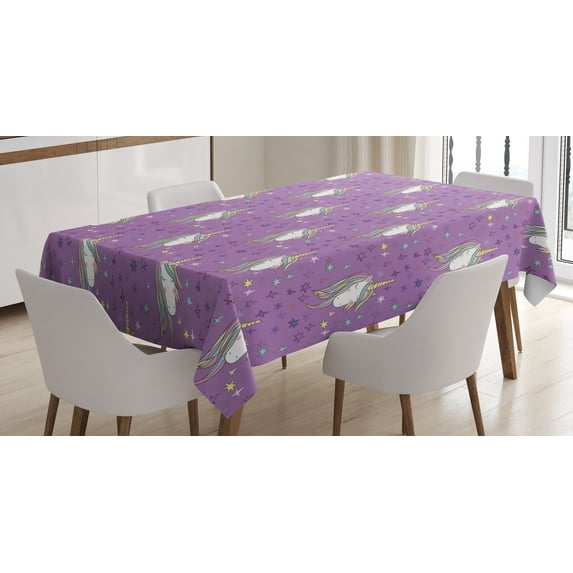 Ambesonne Unicorn Party Tablecloth Rectangular Table Cover, Magic Cartoon Animal, 52"x70", Multicolor