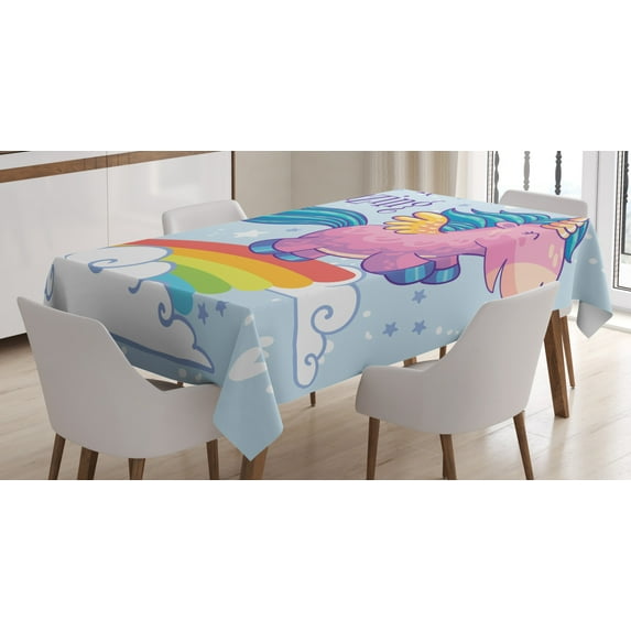 Ambesonne Unicorn Party Tablecloth Rectangular Table Cover, Pony in the Sky, 60"x84", Multicolor