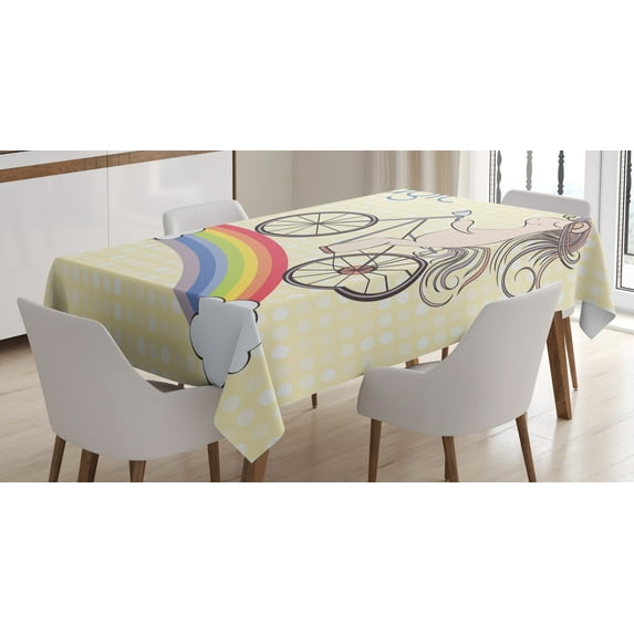 Ambesonne Unicorn Party Tablecloth Rectangular Table Cover, Rainbow Animal, 52"x70", Multicolor