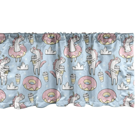 Ambesonne Unicorn Party Window Valance, Horse Donuts Coffee, 42" x 18", Multicolor