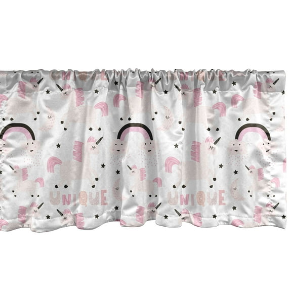 Ambesonne Unicorn Party Window Valance, Pink Elements, 54" X 18", Multicolor