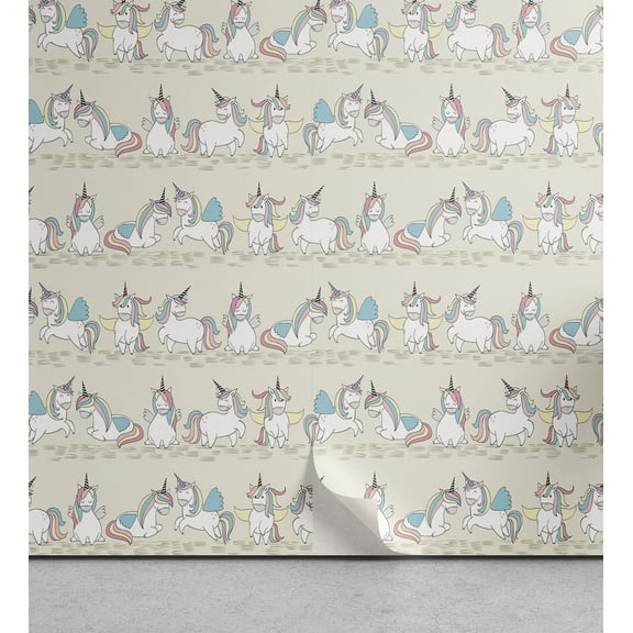 Ambesonne Unicorn Peel & Stick Wallpaper for Home, Horses Along Horns Motif, 13"x72", Eggshell Multicolor