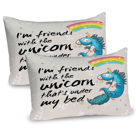 Ambesonne Unicorn Pillow Sham 2 Pack, Dreamer Pony, 30"x20", Cream Blue Black