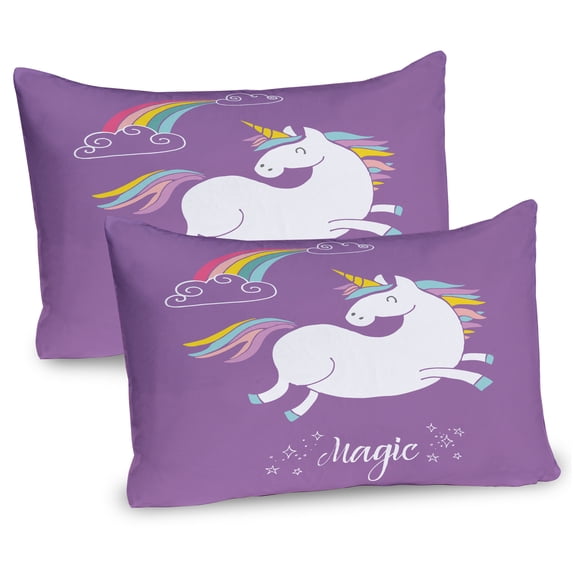 Ambesonne Unicorn Pillow Sham 2 Pack, Purple Rainbow, 36"x20", Lavender White