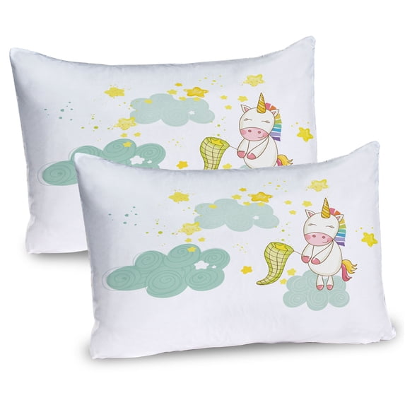 Ambesonne Unicorn Pillow Sham 2 Pack, Unicorn Fairies Print, 36"x20", Yellow Green