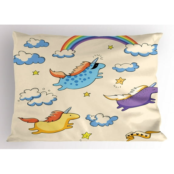 Ambesonne Unicorn Pillow Sham, Pastel Flying Pony Art, 36" X 20", Multicolor