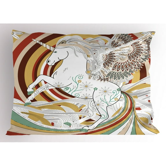 Ambesonne Unicorn Pillow Sham, Pegasus Horse with Wings, 26" X 20", Multicolor