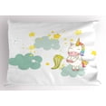 thumbnail image 1 of Ambesonne Unicorn Pillow Sham, Unicorn Fairies Print, 36" X 20", Yellow Green, 1 of 2