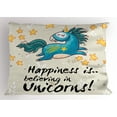 thumbnail image 1 of Ambesonne Unicorn Pillow Sham, Words Happiness, 26" X 20", Yellow Blue, 1 of 2