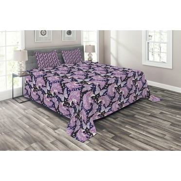 Ambesonne Unicorn Quilted Coverlet 3 Pcs, Butterfly Stars Moons, King Size, Multicolor