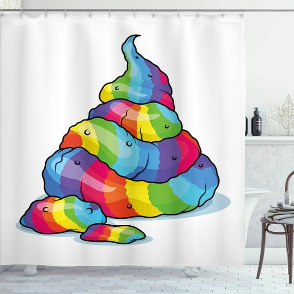 Ambesonne Unicorn Rainbow Shower Curtain, Funny Pony Poop, 69"Wx70"L, Aqua and Multicolor