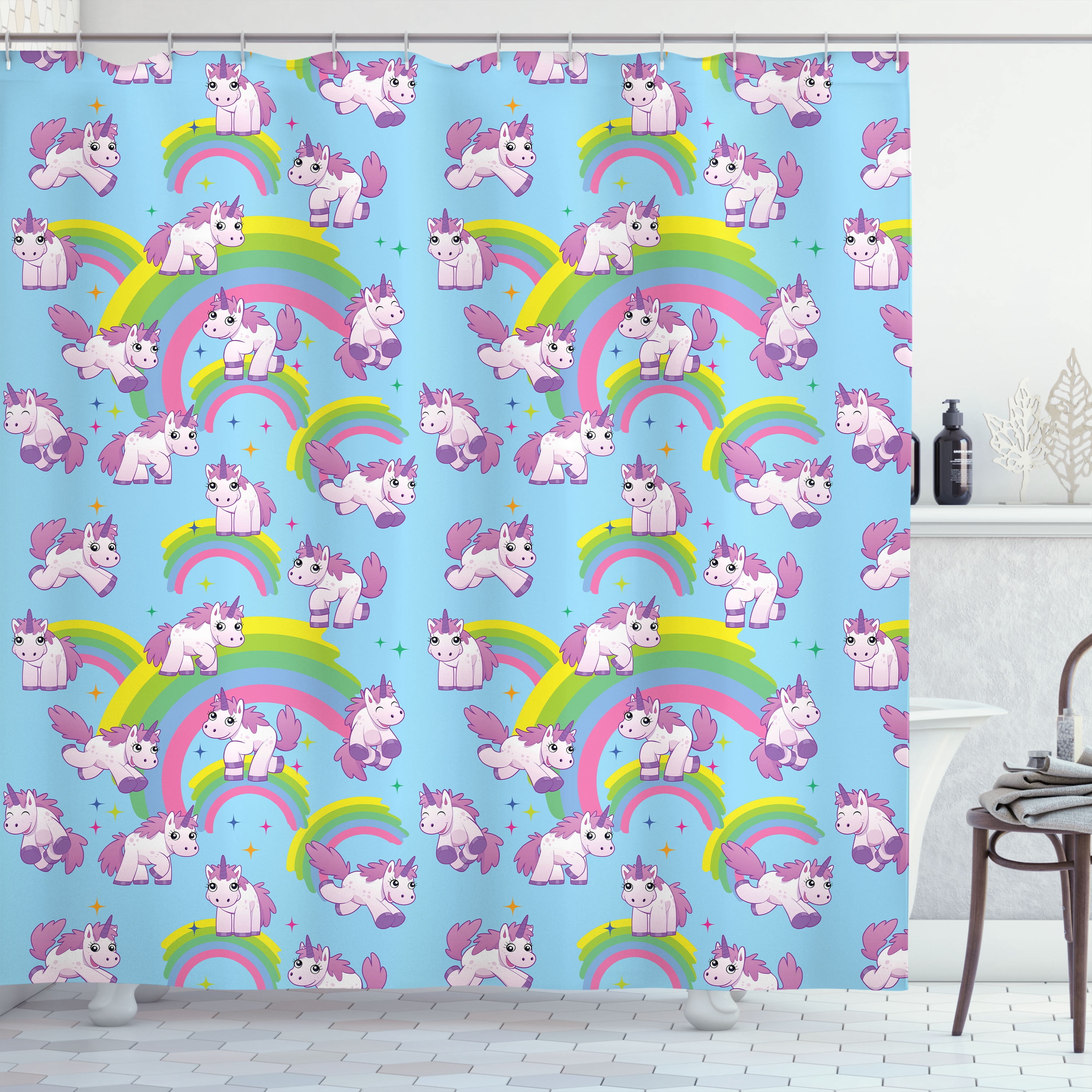Ambesonne Unicorn Shower Curtain, Cartoon, 69"Wx70"L, Multicolor