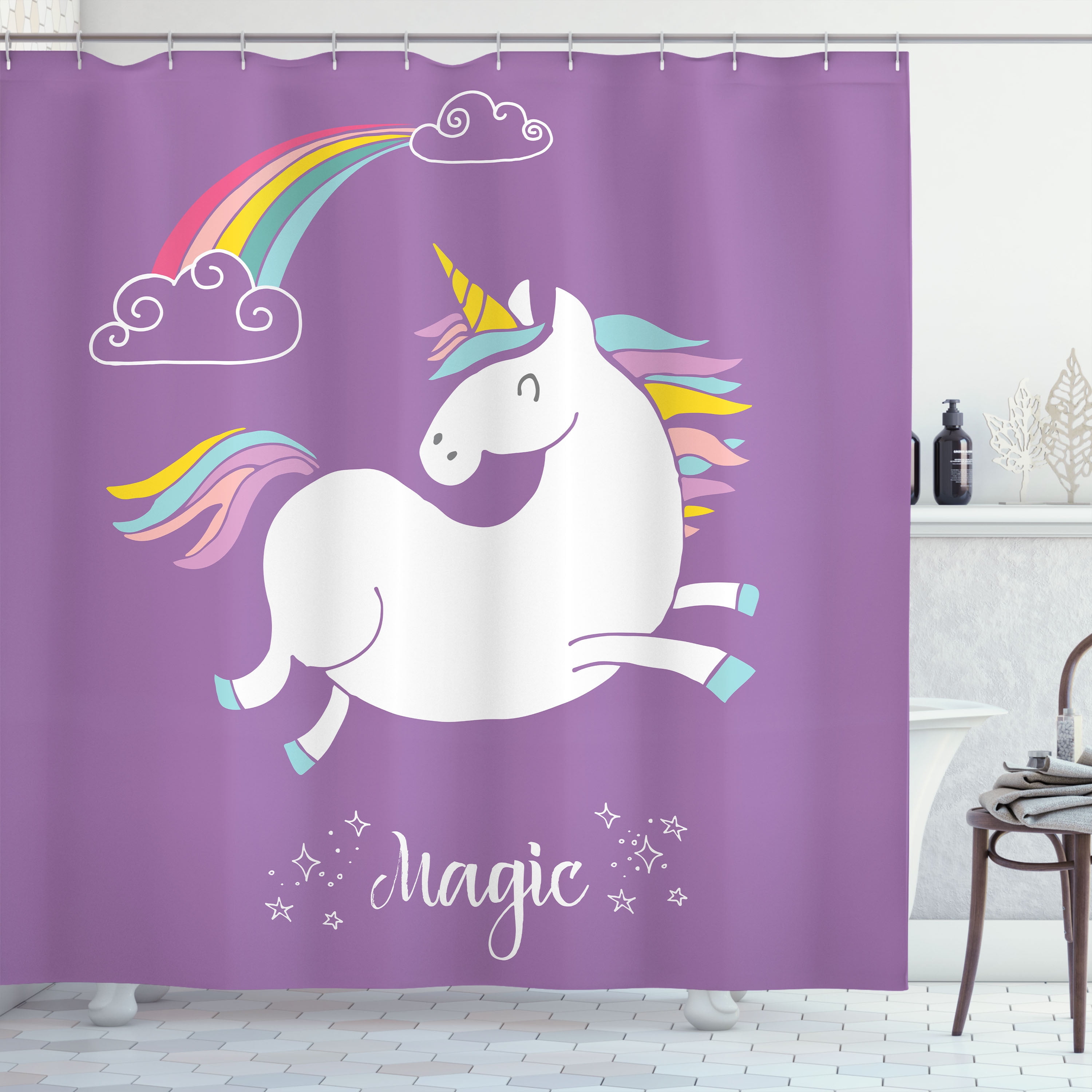 Ambesonne Unicorn Shower Curtain, Purple Rainbow, 69"Wx70"L, Lavender