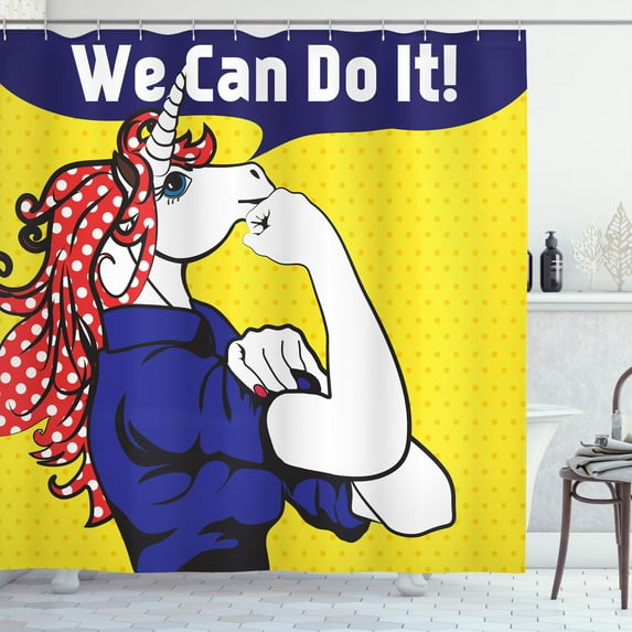Ambesonne Unicorn Shower Curtain, Unicorn with Polka Dot, 69"Wx84"L, Multicolor