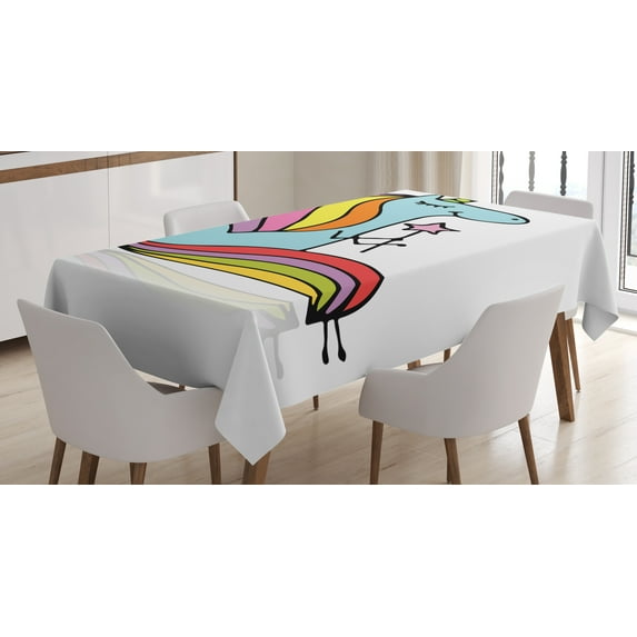 Ambesonne Unicorn Tablecloth Rectangular Table Cover, Doodle Mythical Animal, 52"x70", Multicolor