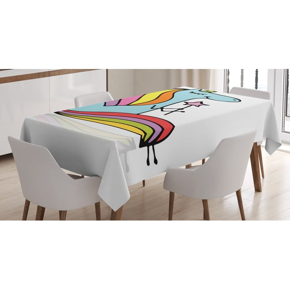 Ambesonne Unicorn Tablecloth Rectangular Table Cover, Doodle Mythical Animal, 60"x84", Multicolor