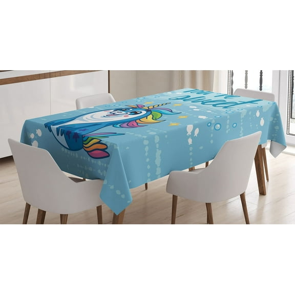 Ambesonne Unicorn Tablecloth Rectangular Table Cover, Penguin and Sea, 60"x90", Blue