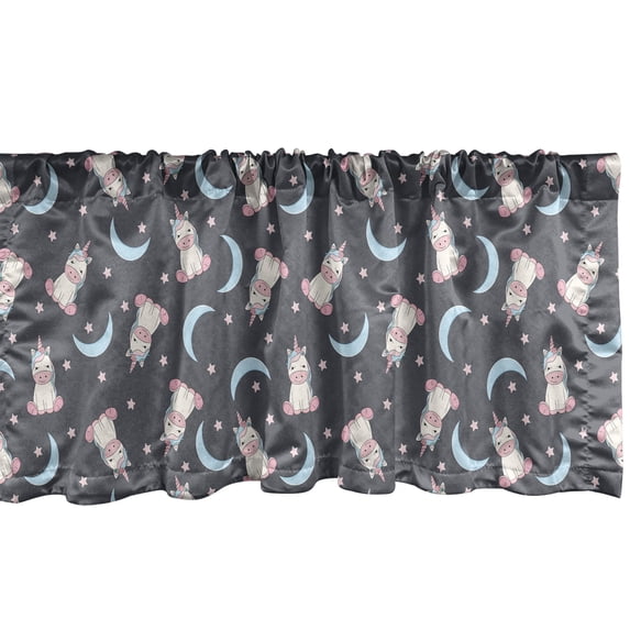 Ambesonne Unicorn Window Valance, Animals Stars Moons Pattern, 54" X 12", Soft Blue Pale Pink