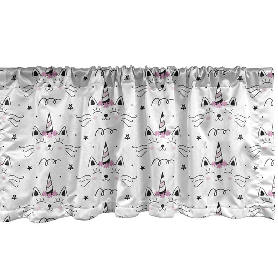 Ambesonne Unicorn Window Valance, Cartoon Pinkish Caticorns, 54" X 12", White Black Lilac