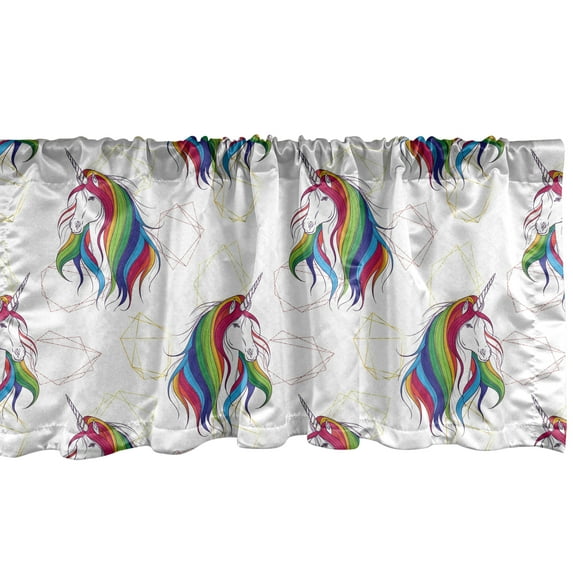 Ambesonne Unicorn Window Valance, Fantasy Horse Geometric Art, 54" X 18", Multicolor