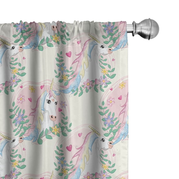 Ambesonne Unicorns Curtains, Hearts Leaves Colorful, Pair of 28"x95", Off White and Multicolor